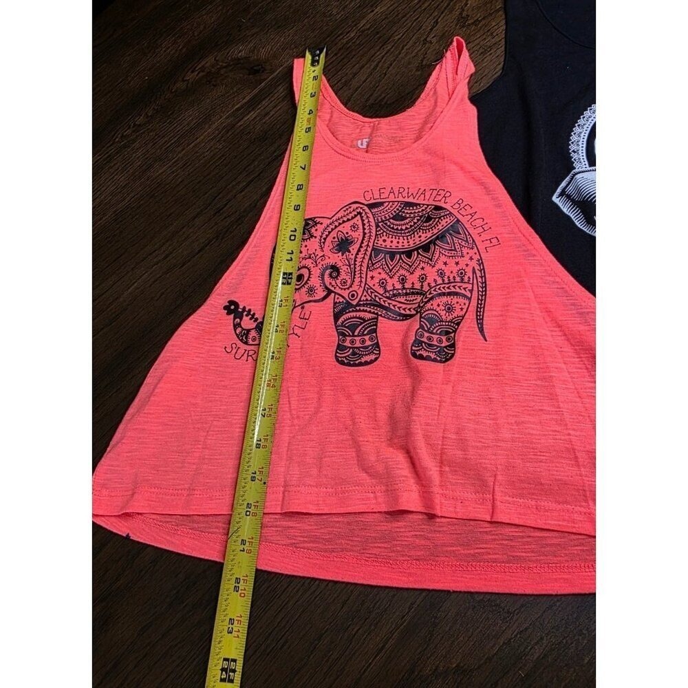 Elephant Graphic Tank Tops Set - Clearwater Beach FL Surf Style Coral & Black Sl - Picture 5 of 13